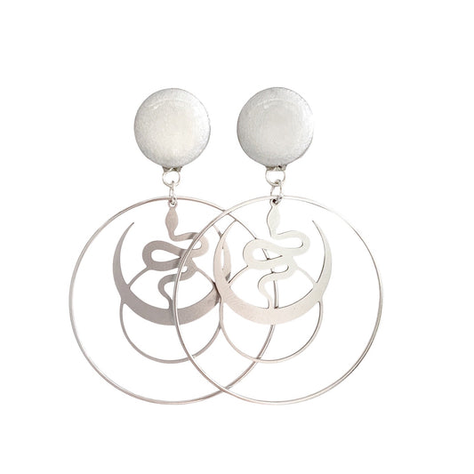 Frosted White Snake Moon Hoop Dangle Plugs