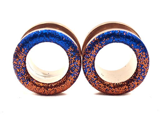 Sapphire and Copper Ombré Raw Sparkle Tunnel Plugs