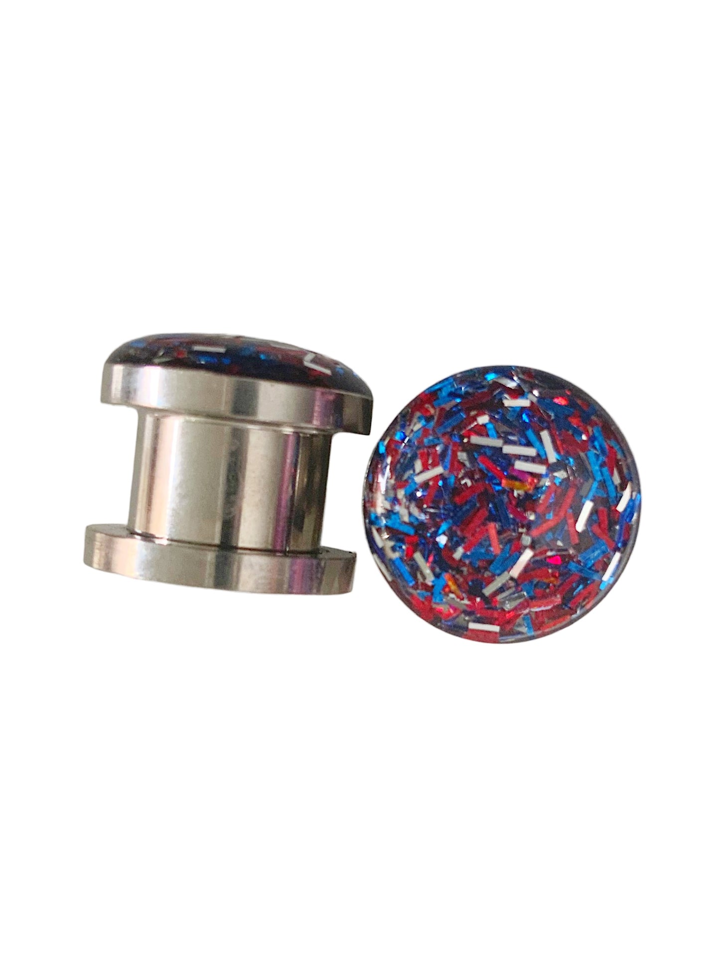 Iridescent Red, Silver and Blue Confetti Sparkle Plugs