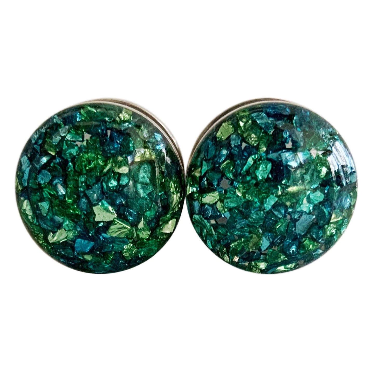 Sea Blue and Green Crushed Glass Plugs