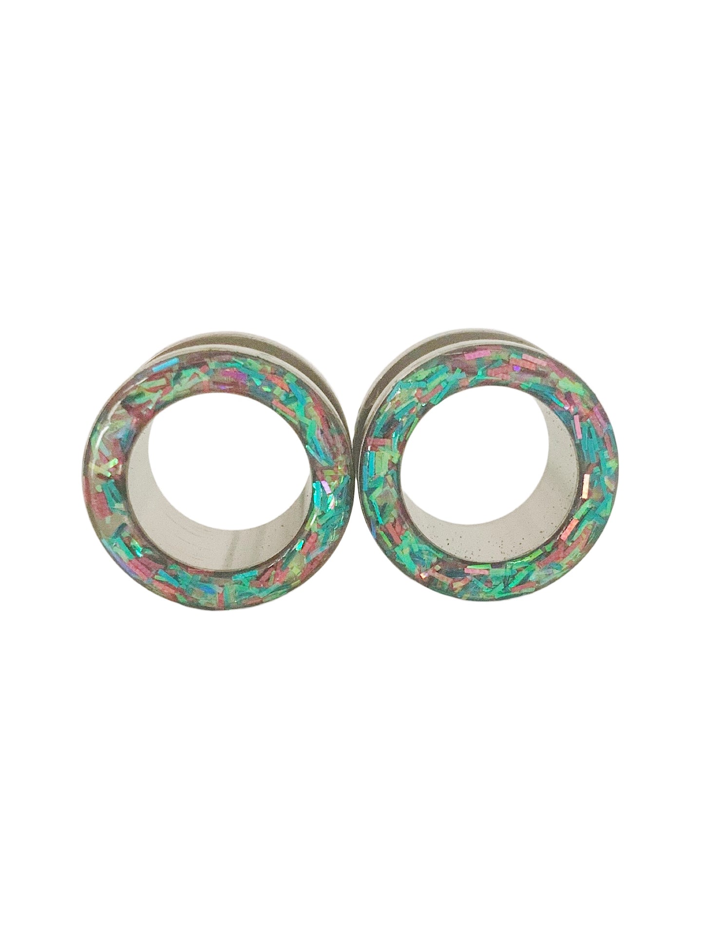 Frosted Iridescent Confetti Sparkle Tunnel Plugs