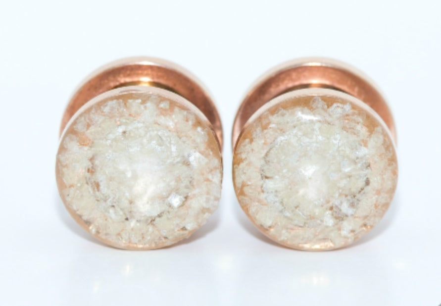 Set of 3; Champagne Shell, Pearl Glass, Silver Glass Plugs - Defiant Jewelry