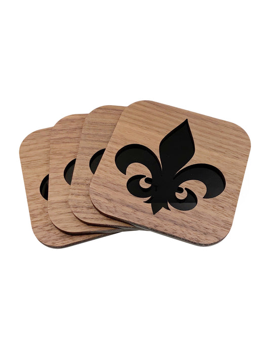 Black Fleur De Lis Walnut Wood Coasters