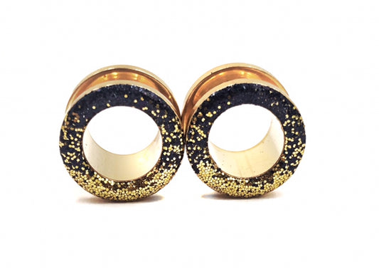 Black and Gold Ombré Raw Sparkle Tunnel Plugs - Defiant Jewelry