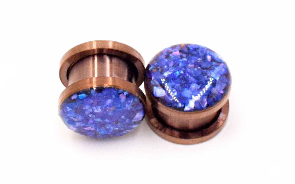Purple Crushed Shell Plugs - Defiant Jewelry