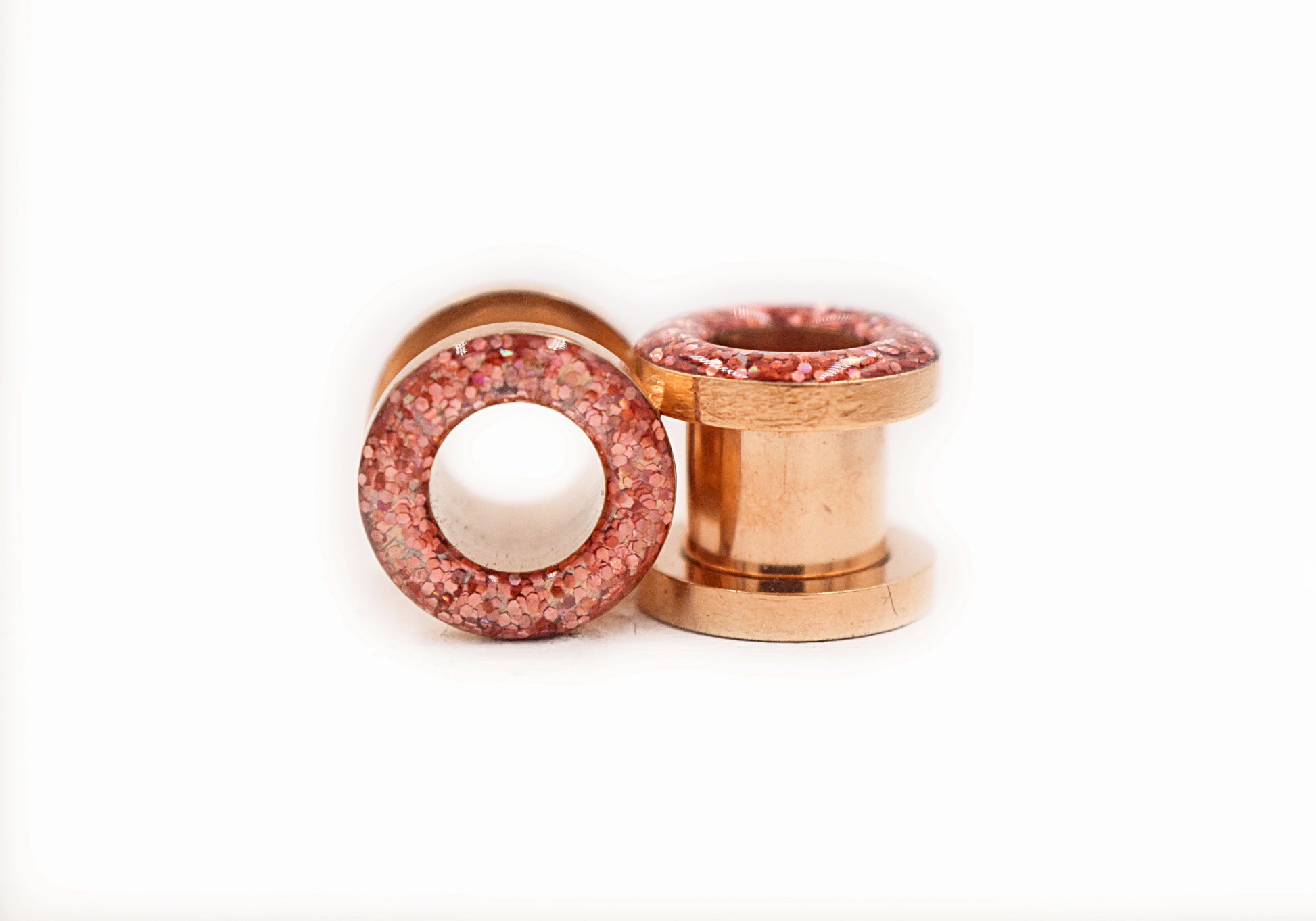 Rose Gold Iridescent Sparkle Tunnel plugs - Defiant Jewelry