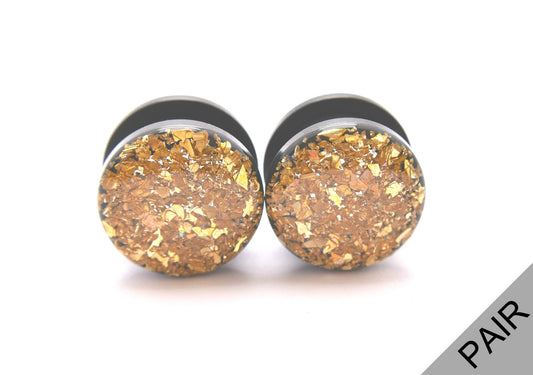Gold Crushed Glass Plugs - Defiant Jewelry
