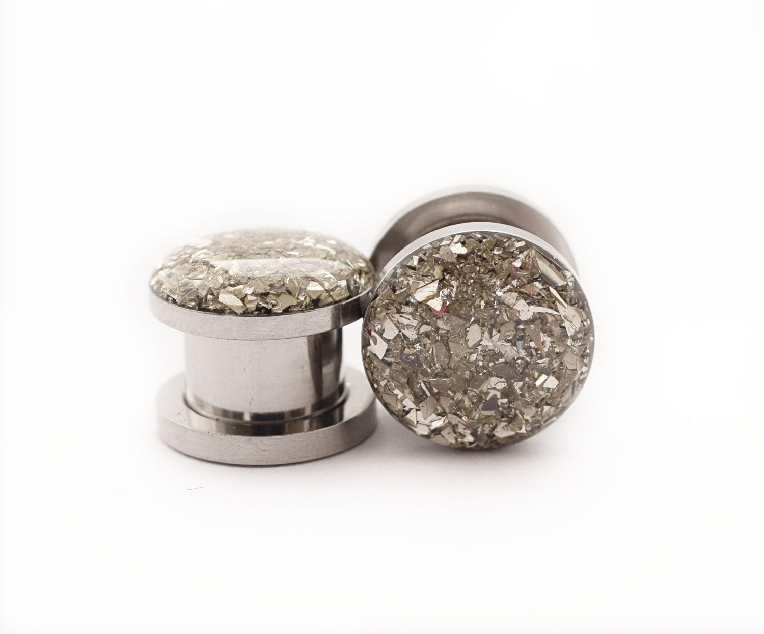 Silver Crushed Glass Plugs - Defiant Jewelry