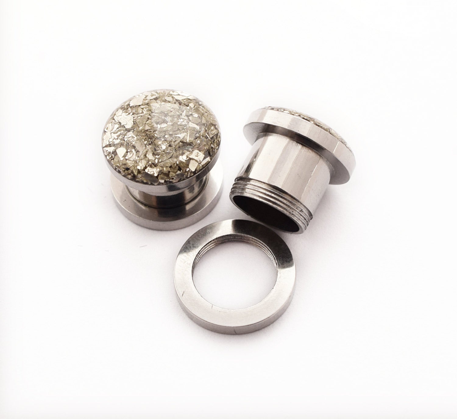 Silver Crushed Glass Plugs - Defiant Jewelry