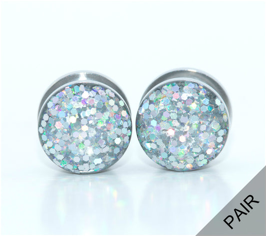 Silver Iridescent Sparkle Plugs - Defiant Jewelry