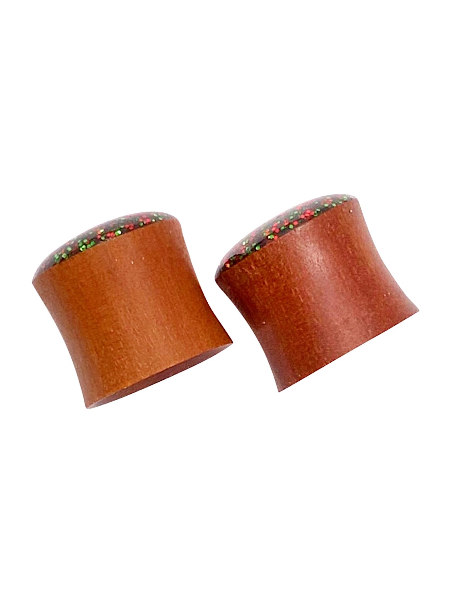 Red and Green Sparkle Wood Plugs