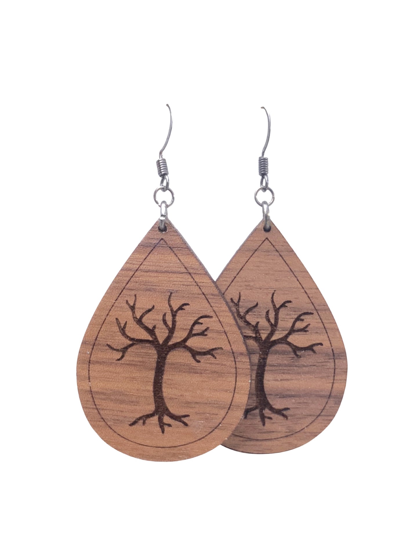 Bare Tree Walnut Wood Teardrop Dangle Earrings