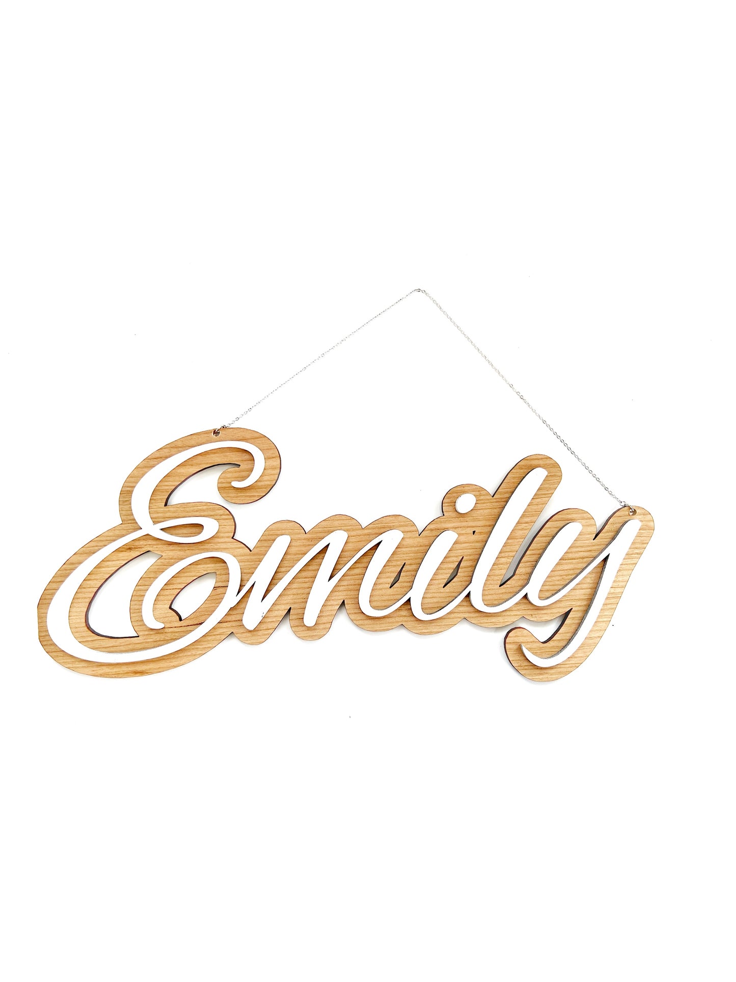 Custom Name Cursive 3D Natural Wood and Chain Sign 5 inches Tall