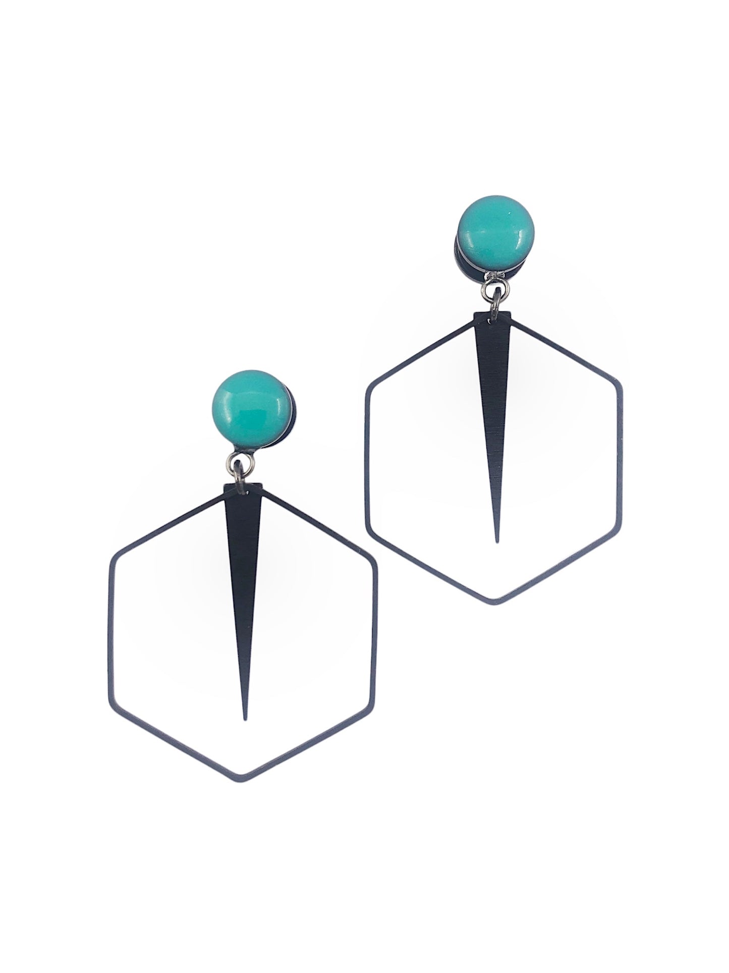 Turquoise Geometric Hexagon and Arrow Dangle Plugs