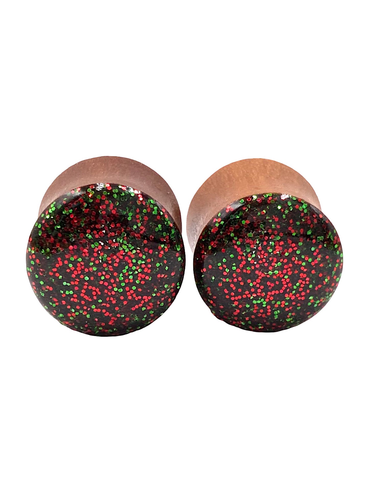 Red and Green Sparkle Wood Plugs