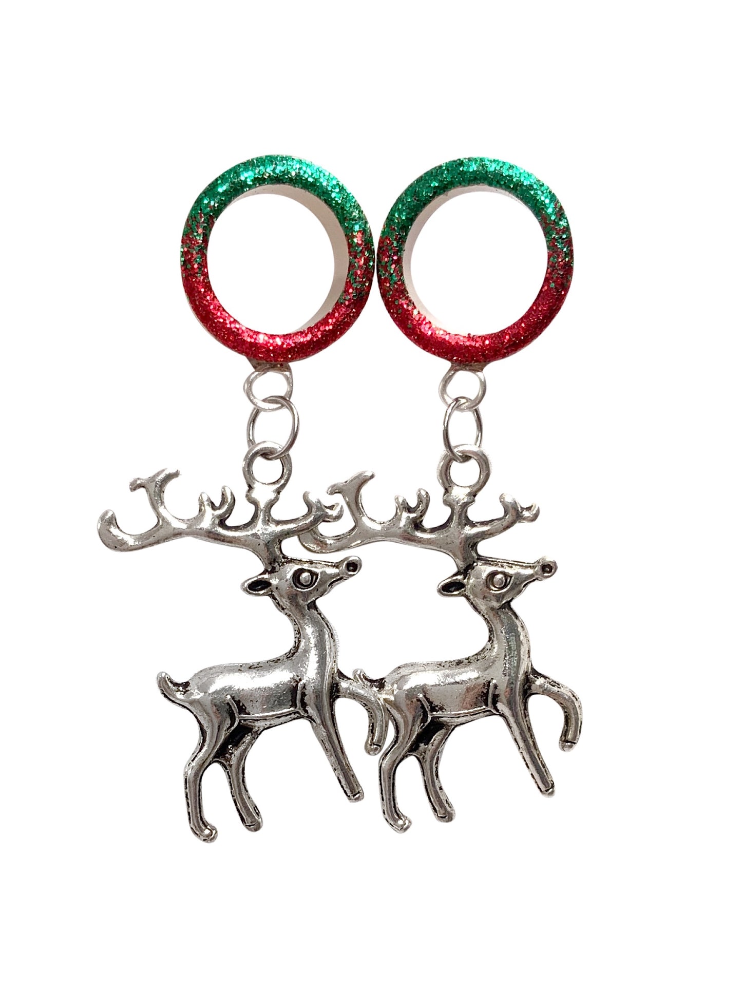 Red and Green Raw Ombre Reindeer Tunnel Dangle Plugs