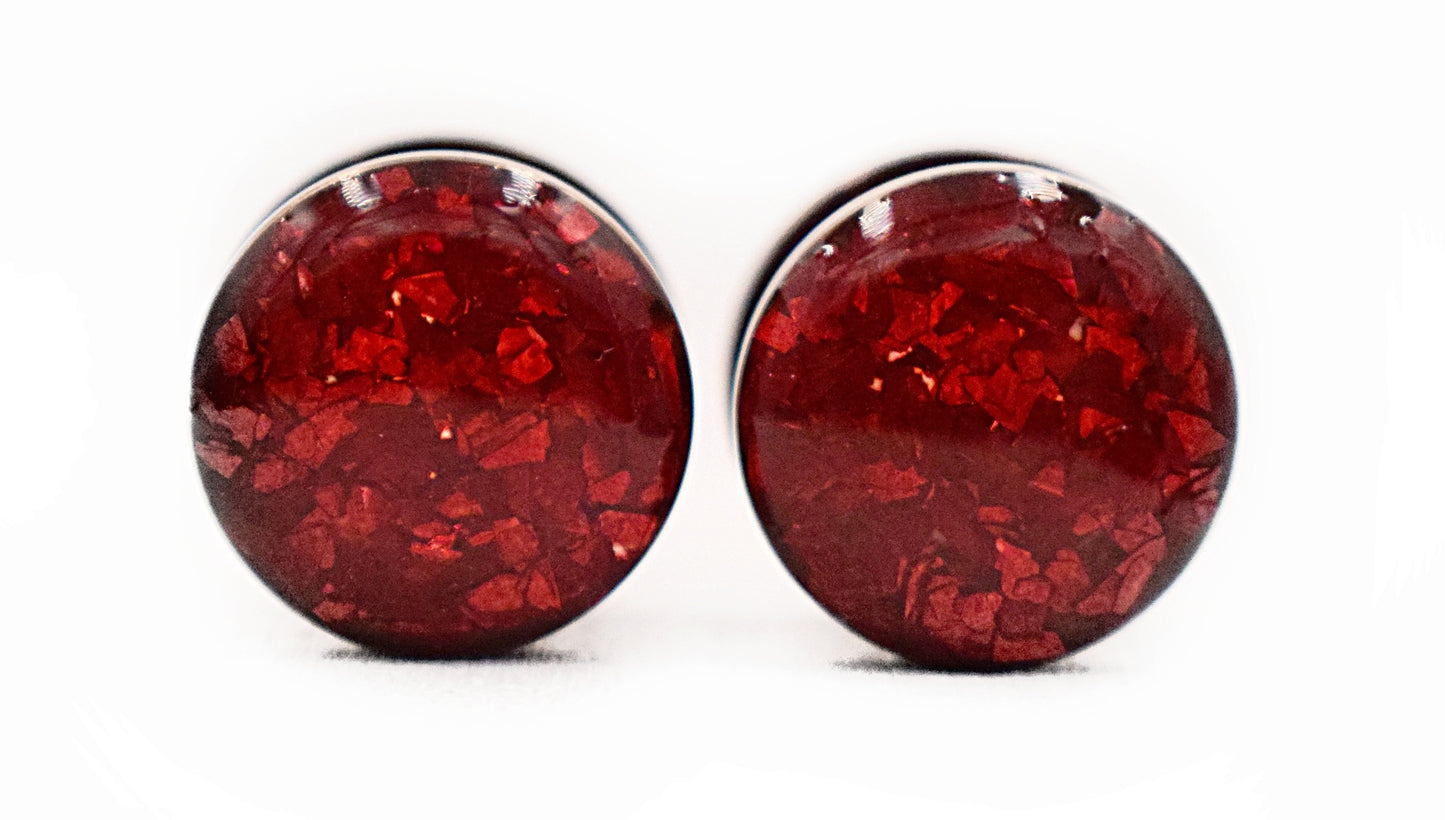 Red Crushed Glass Plugs - Defiant Jewelry