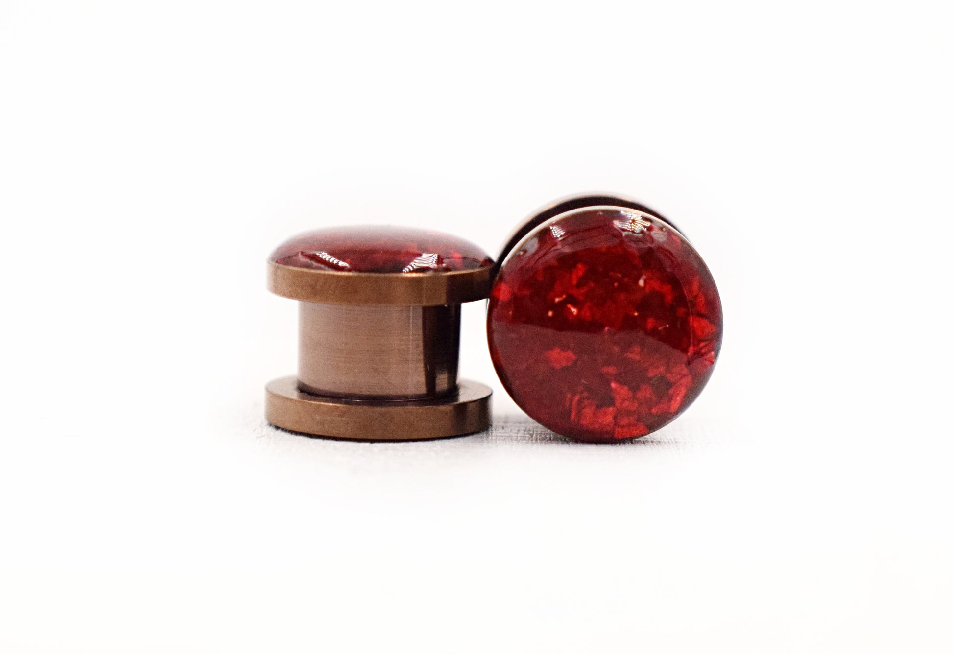 Red Crushed Glass Plugs - Defiant Jewelry