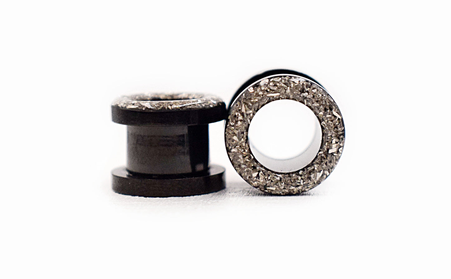 Silver Crushed Glass Tunnel Plugs - Defiant Jewelry