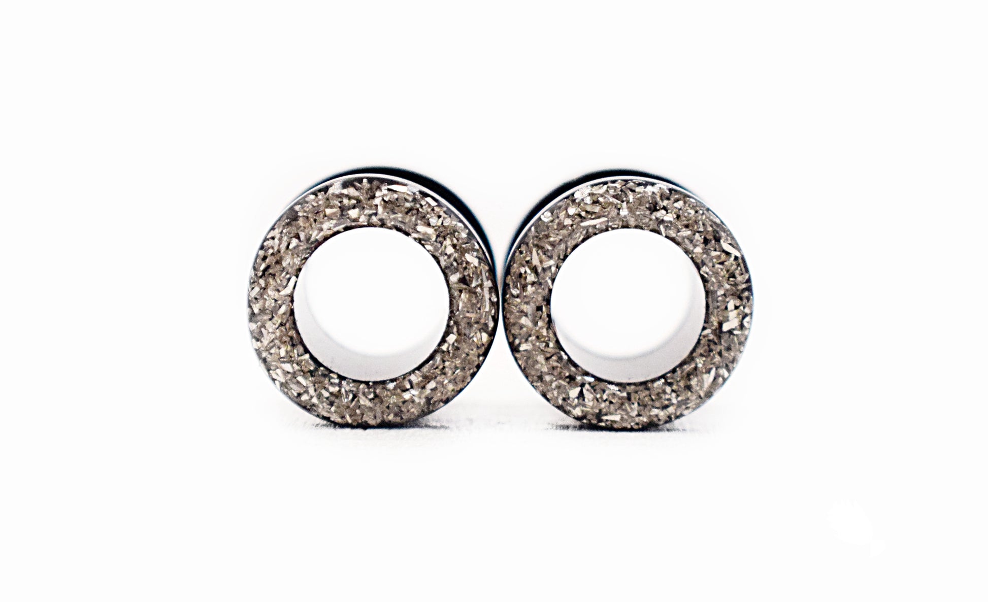 Silver Crushed Glass Tunnel Plugs - Defiant Jewelry